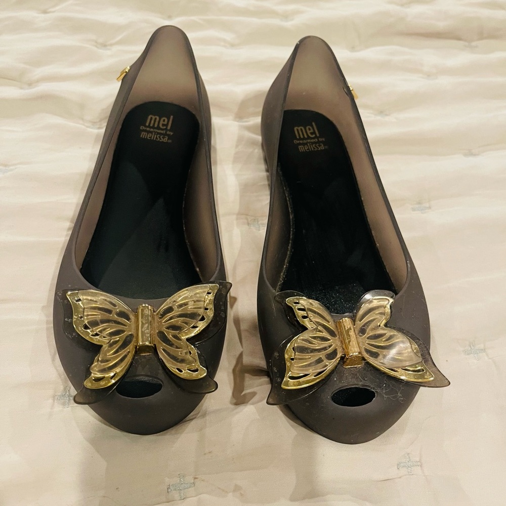EUC Dreamed by Melissa Jelly Butterfly Grey Ballet Flats Size 3